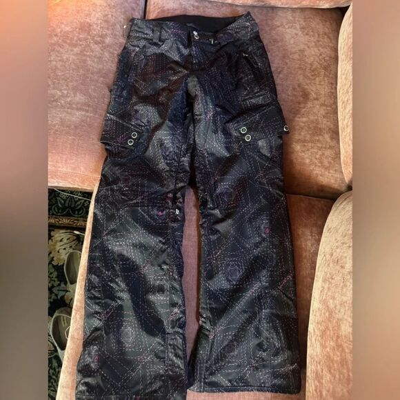 Volcom Pants - Volcom Nimbus Black & Pink /Purple Abstract Patterned Snow Pants